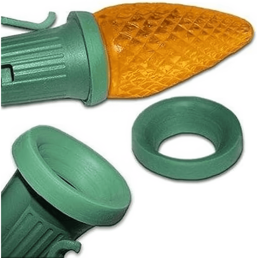 C7 Socket Seal, E12 Base, Rubber O-Ring, Bag of 100, Green - The Christmas Light Emporium