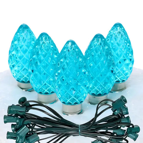 C7 Teal Faceted ProCore® LED Christmas Light Bulb String Light Set 25 Lights 25’ - Christmas Lights