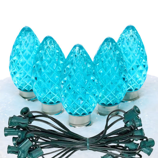 C7 Teal ProCore LED Christmas Light Bulb String Light Set Faceted 25 Lights 25’ - Christmas Lights