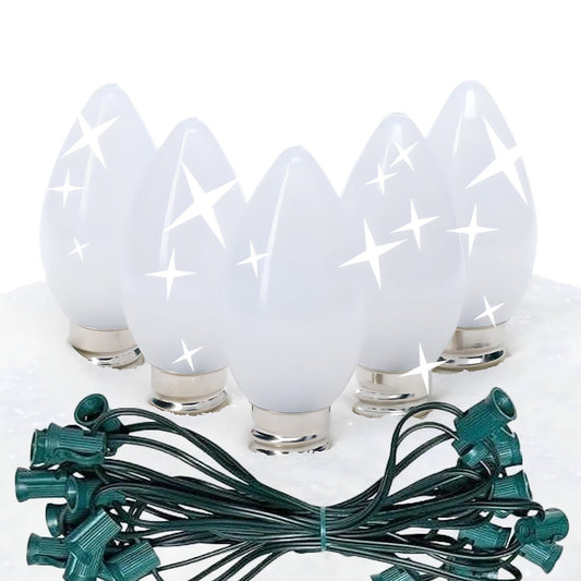 C7 Twinkle Cool White ProCore LED Christmas Light Bulb String Light Set Opaque 25 Lights 25’ - Christmas Lights