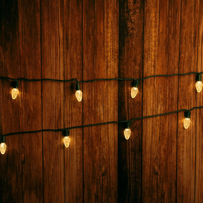 C7 Warm White LED Christmas Light Bulb String Light Set Faceted 8’’ Spacing 25 Non Removable Bulbs - Christmas Lights