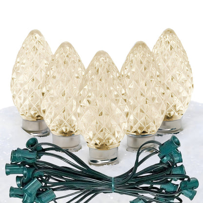 C7 Warm White ProCore LED Christmas Light Bulb String Light Set Faceted 25 Lights 25’ - Christmas Lights