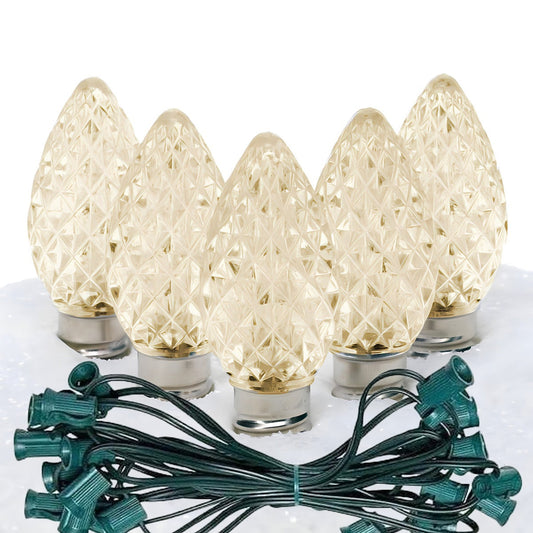 C7 Warm White ProCore LED Christmas Light Bulb String Light Set Faceted 25 Lights 25’ - Christmas Lights