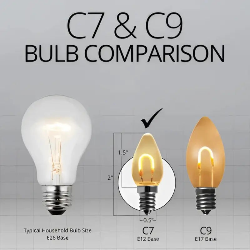 C7 Warm White Transparent Shatterproof LED Filament Vintage Christmas Light Bulb Pack of 5 - Christmas Lights