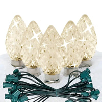 C7 Warm White Twinkle Faceted ProCore® LED Christmas Light Bulb String Light Set, 25 Lights, 25'
