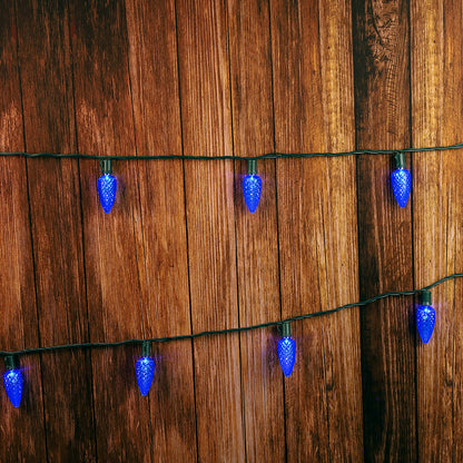 C9 Blue LED Christmas Light Bulb String Light Set Faceted 8’’ Spacing 25 Non Removable Bulbs - Christmas Lights