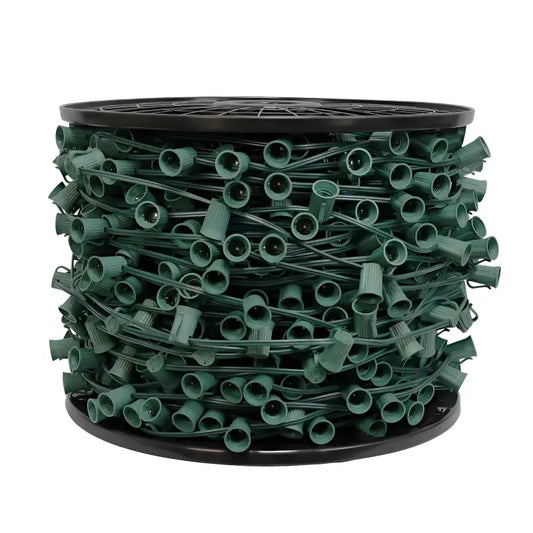 C9 Christmas Light Socket Spool Light Line 500’ 18’’ Spacing Green Wire - Christmas Light Installation Accessories