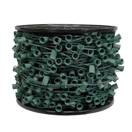 C9 Christmas Light Socket Spool Light Line 500’ 6’’ Spacing Green Wire - Christmas Light Installation Accessories