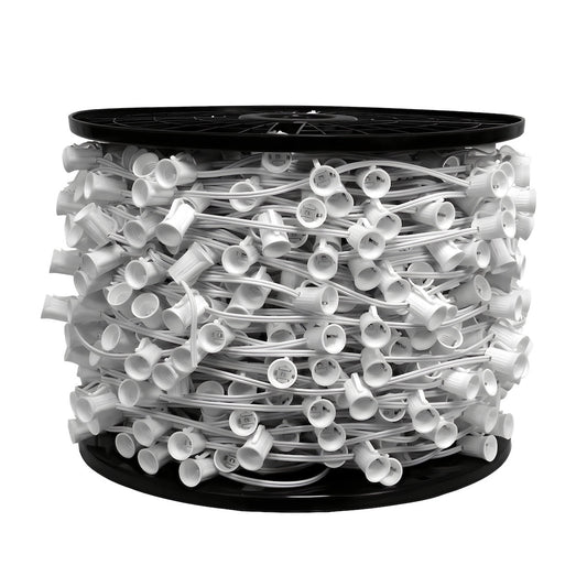 C9 Christmas Light Socket Spool Light Line 500’ 6’’ Spacing White Wire - Christmas Light Installation Accessories
