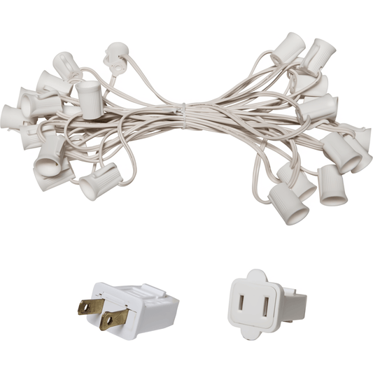 C9 Christmas Light Stringer, 25', 6" Spacing, White Wire