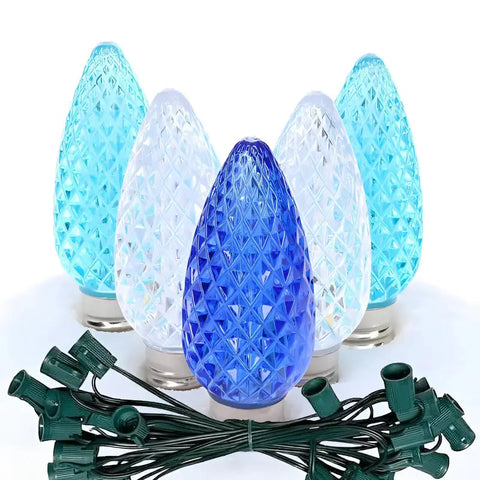 C9 ColorCraft Arctic - Blue Cool White Teal Faceted ProCore® LED Christmas Light Bulb String Light Set 25 Lights 25’