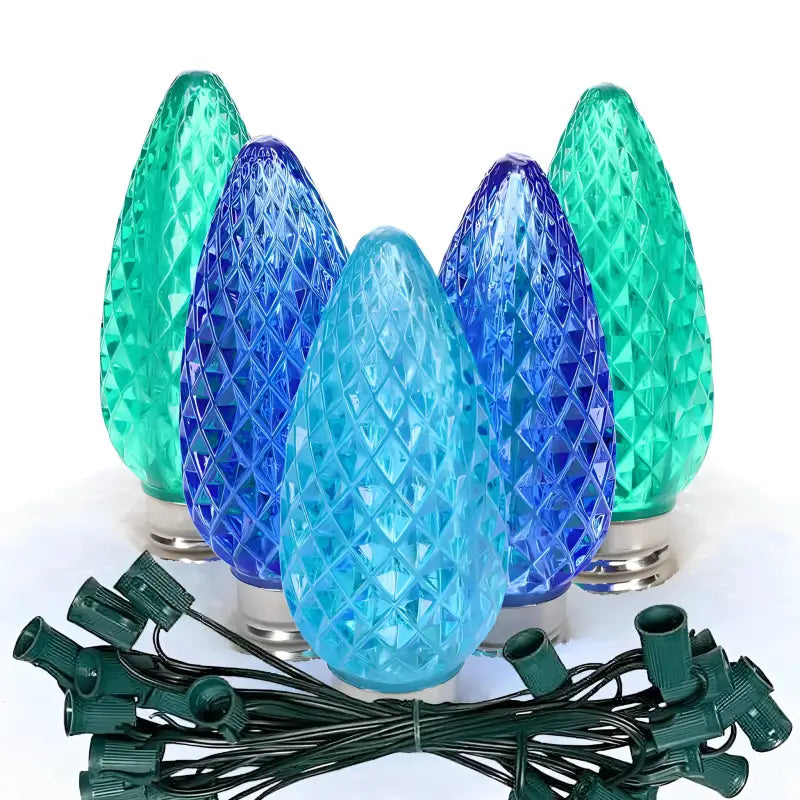 C9 ColorSplash Bahamas Blue Green Teal LED Christmas Light Bulb String Light Set 25 Lights 25’ Christmas Lights