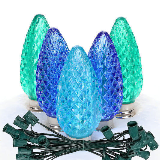 C9 ColorSplash Bahamas LED Christmas Light Bulb String Light Set Faceted 25 Lights 25’ - Christmas Lights