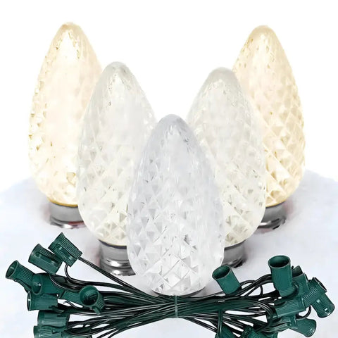 C9 ColorCraft Champagne - Warm White Pure White Cool White Faceted ProCore® LED Christmas Light Bulb String Light Set
