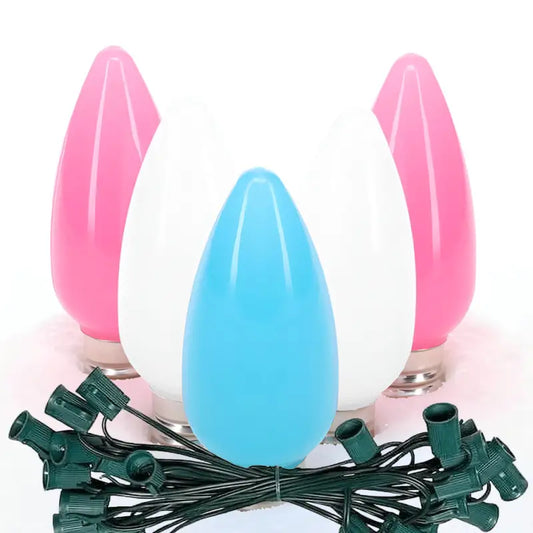 C9 ColorSplash Cotton Candy Teal Cool White Pink Smooth LED Christmas Light Bulb String Light Set 25 Lights 25’