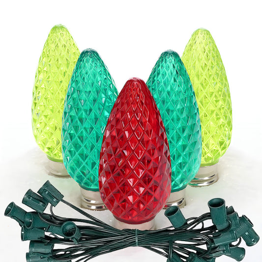 C9 ColorSplash Holly LED Christmas Light Bulb String Light Set Faceted 25 Lights 25’ - Christmas Lights