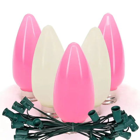 C9 ColorCraft Pink Taffy - Warm White Pink Smooth ProCore® LED Christmas Light Bulb String Light Set 25 Lights 25’