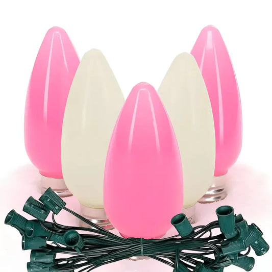 C9 ColorSplash Pink Taffy Warm White Pink Smooth LED Christmas Light Bulb String Light Set 25 Lights 25’ Christmas