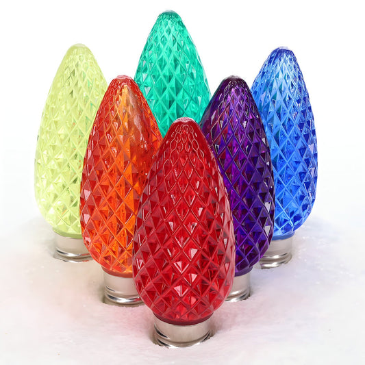 C9 ColorSplash Rainbow LED Christmas Light Bulbs Faceted Pack of 25 - Christmas Lights