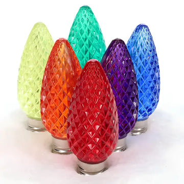 C9 ColorSplash Rainbow LED Christmas Light Bulbs Faceted Pack of 25 - Christmas Lights