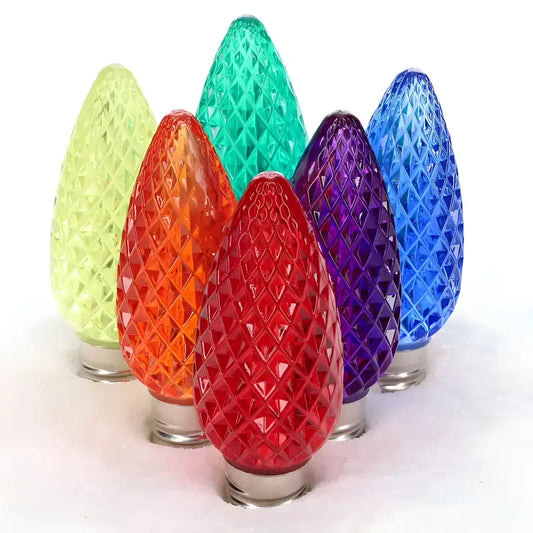 C9 ColorSplash Rainbow LED Christmas Light Bulbs Faceted Pack of 25 - Christmas Lights