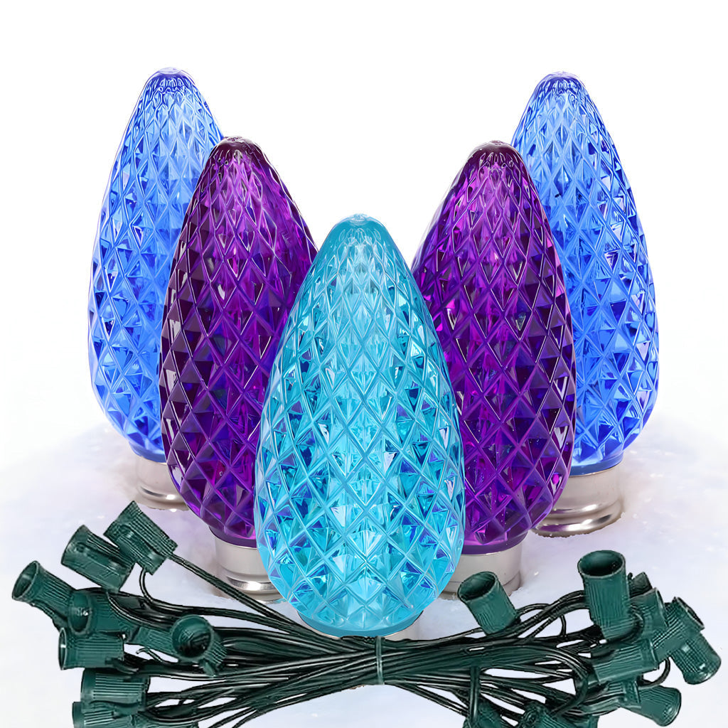 C9 ColorSplash Stardust Blue Purple Teal LED Christmas Light Bulb String Light Set 25 Lights 25’ - Christmas Lights