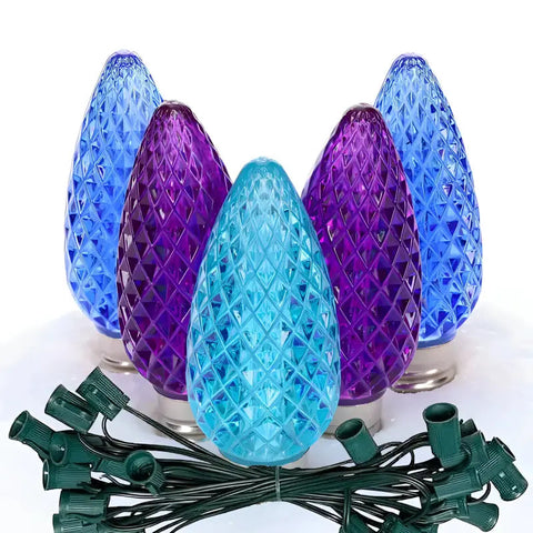 C9 ColorCraft Stardust - Blue Purple Teal Faceted ProCore® LED Christmas Light Bulb String Light Set 25 Lights 25’