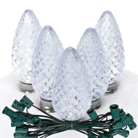 C9 Cool White Faceted ProCore® LED Christmas Light Bulb String Light Set, 25 Lights, 25'