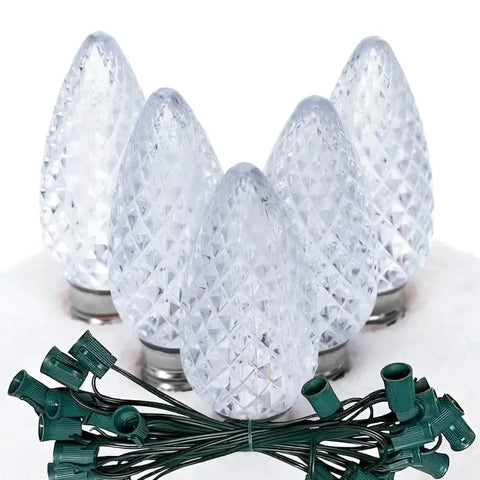 C9 Cool White Faceted ProCore® LED Christmas Light Bulb String Light Set 25 Lights 25’ - Christmas Lights