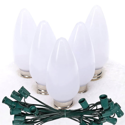 C9 Cool White ProCore LED Christmas Light Bulb String Light Set Opaque 25 Lights 25’ - Christmas Lights