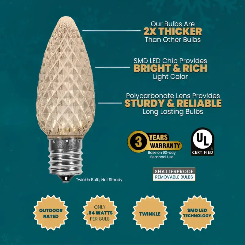 C9 Cool White Twinkle ProCore LED Christmas Light Bulbs - Christmas Lights