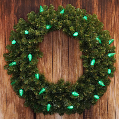 C9 Green LED Christmas Light Bulb String Light Set Faceted 8’’ Spacing 25 Non Removable Bulbs - Christmas Lights