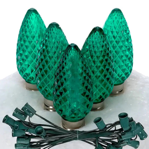 C9 Green Faceted ProCore® LED Christmas Light Bulb String Light Set 25 Lights 25’ - Christmas Lights