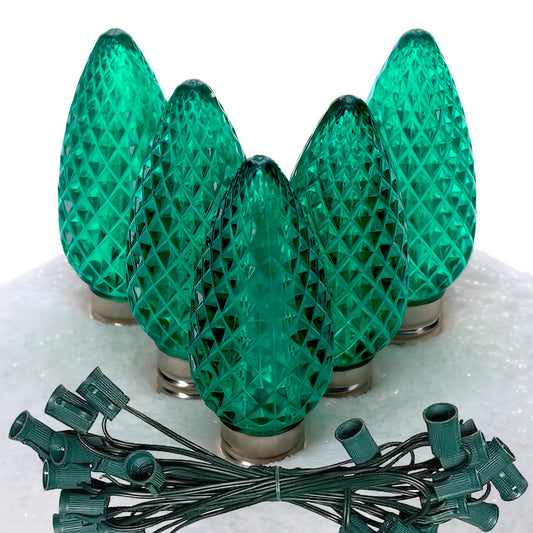 C9 Green ProCore LED Christmas Light Bulb String Light Set 2Faceted 5 Lights 25’ - Christmas Lights