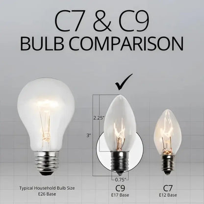 C9 Incandescent Christmas Light Bulbs Clear TWINKLE Transparent Pack of 25 - Christmas Lights