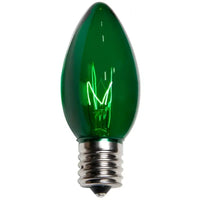 C9 Incandescent Christmas Light Bulbs, Green, Transparent, Pack of 25