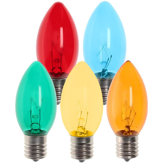 C9 Incandescent Christmas Light Bulbs Multicolor Transparent Pack of 25 [CLOSEOUT] - Christmas Lights