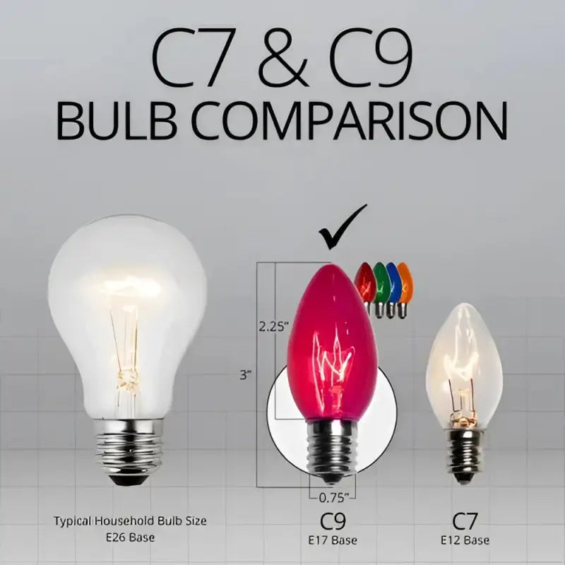 C9 Incandescent Christmas Light Bulbs Multicolor Transparent Pack of 25 - Christmas Lights