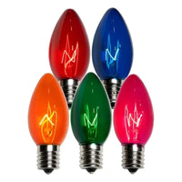 C9 Incandescent Christmas Light Bulbs, Multicolor, Transparent, Pack of 25