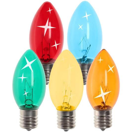 C9 Incandescent Christmas Light Bulbs Multicolor TWINKLE Transparent Pack of 25 [CLOSEOUT] - Christmas Lights