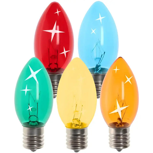 C9 Incandescent Christmas Light Bulbs Multicolor TWINKLE Transparent Pack of 25 [CLOSEOUT] Christmas Lights