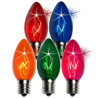 C9 Incandescent Christmas Light Bulbs, Multicolor TWINKLE, Transparent, Pack of 25