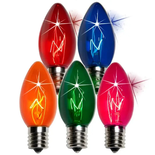 C9 Incandescent Christmas Light Bulbs Multicolor TWINKLE Transparent Pack of 25 - Christmas Lights