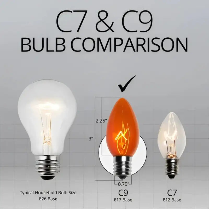C9 Incandescent Christmas Light Bulbs Orange TWINKLE Transparent Pack of 25 - Christmas Lights