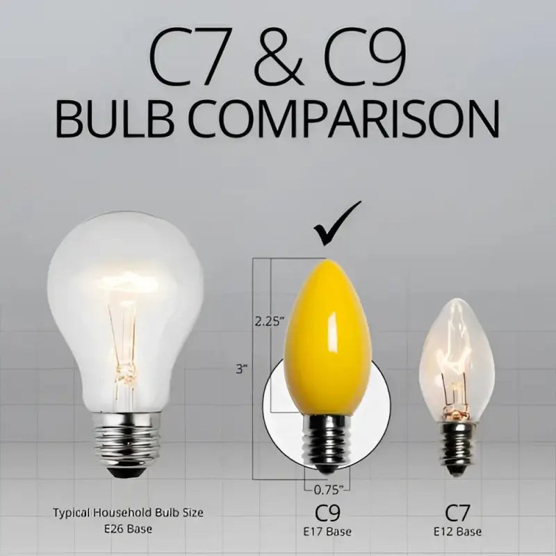C9 Incandescent Christmas Light Bulbs Yellow Opaque Pack of 25 - Christmas Lights