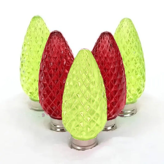 C9 ColorCraft® Humbug - Lime Green and Red Faceted ProCore® LED Christmas Light Bulbs