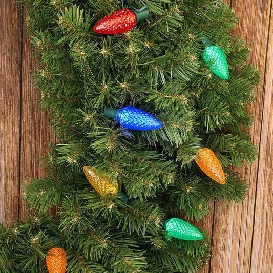 C9 Multicolor LED Christmas Light Bulb String Light Set Faceted 8’’ Spacing 25 Non Removable Bulbs - Christmas Lights