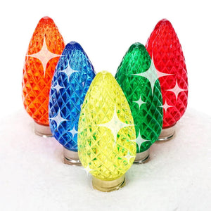 C9 Multicolor LED Christmas Light Bulbs, Faceted, Pack of 25, TWINKLE Christmas Lights Guanyi