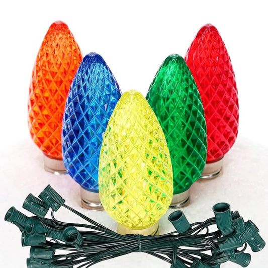 C9 Multicolor ProCore LED Christmas Light Bulb String Light Set Faceted 25 Lights 25’ - Christmas Lights