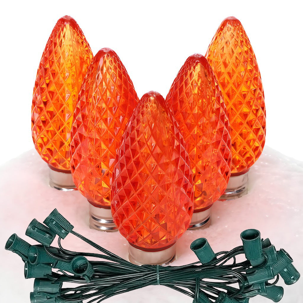 C9 Orange ProCore LED Christmas Light Bulb String Light Set Faceted 25 Lights 25’ - Christmas Lights